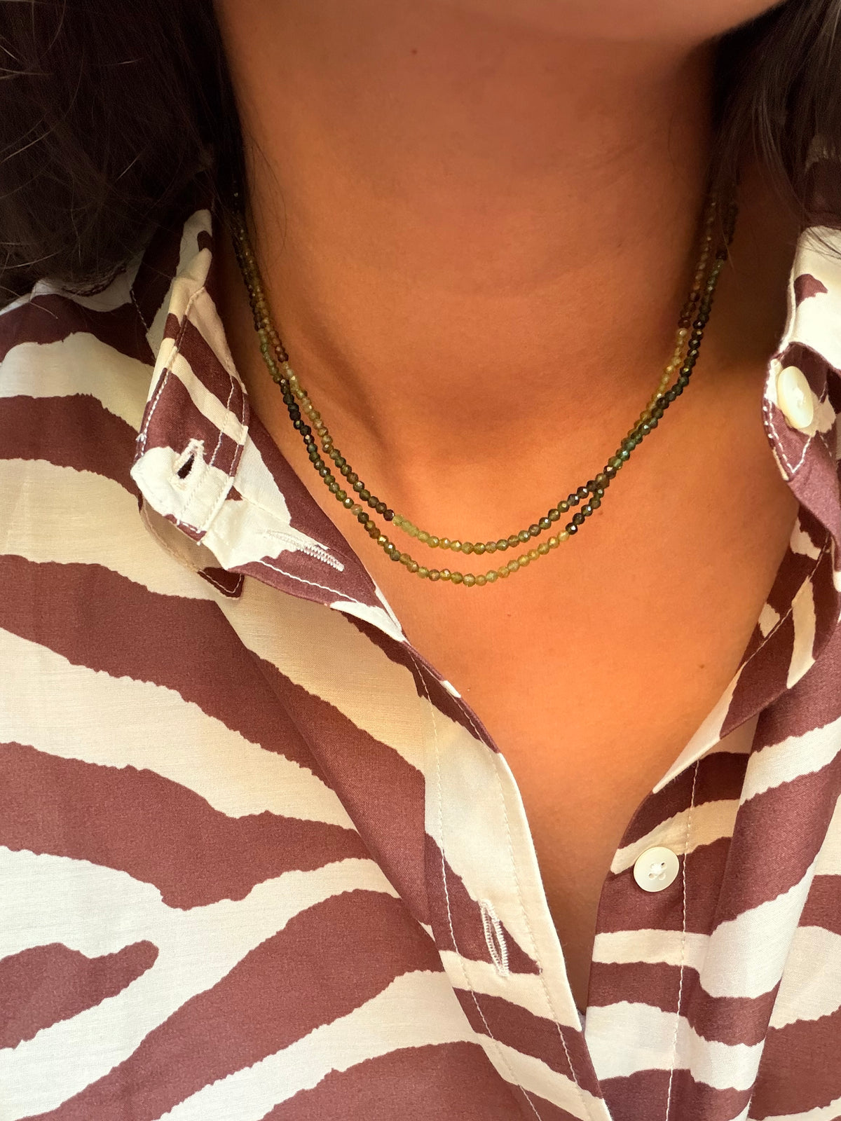 Long Tinka Tiny Gem Necklace in Green Tourmaline