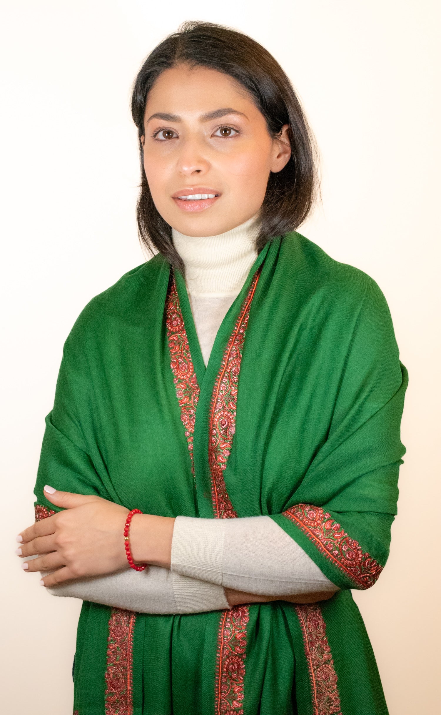 Parrot Green Embroidered Pashmina Wool Scarf