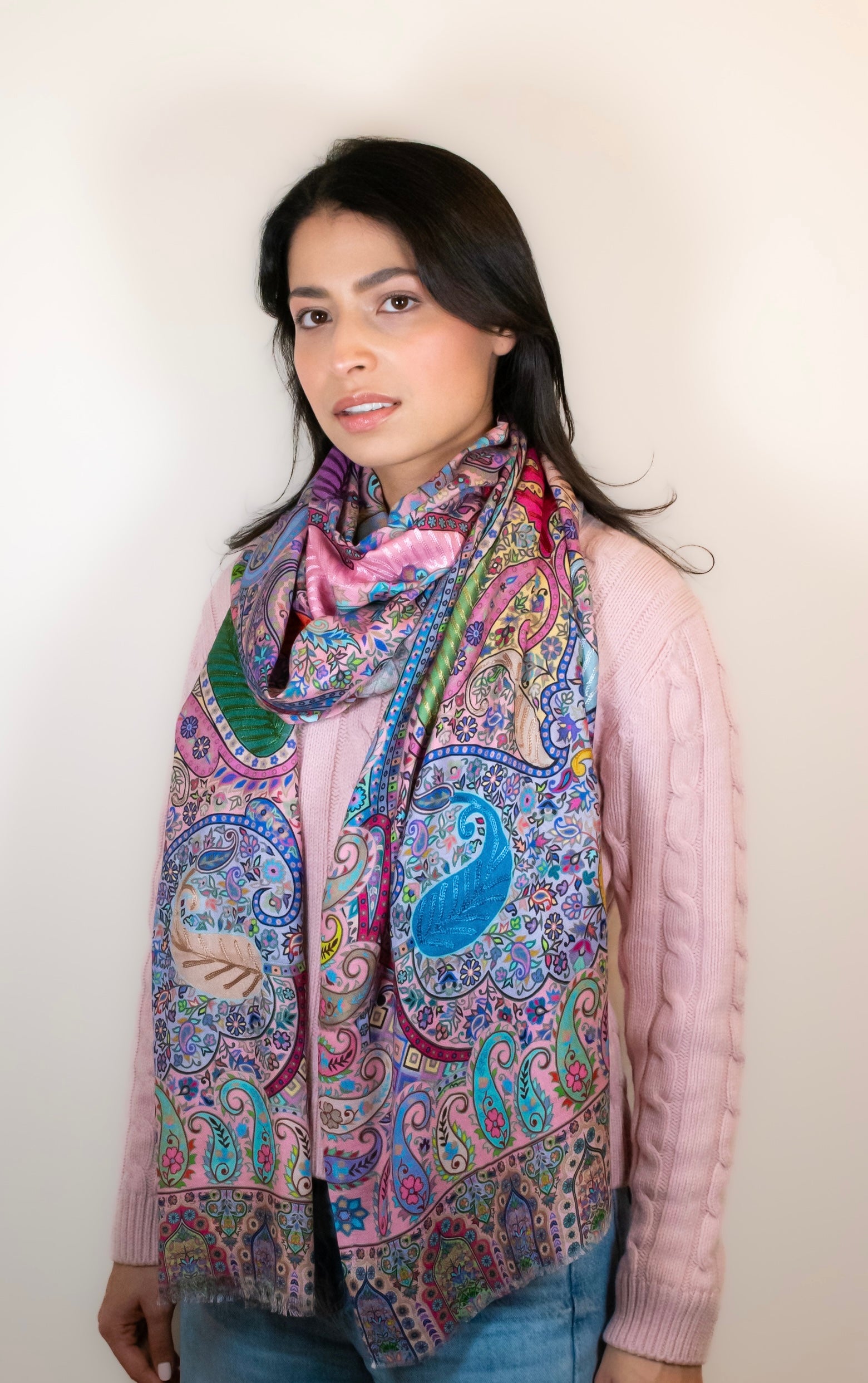 Pink Paisley Silk Scarf