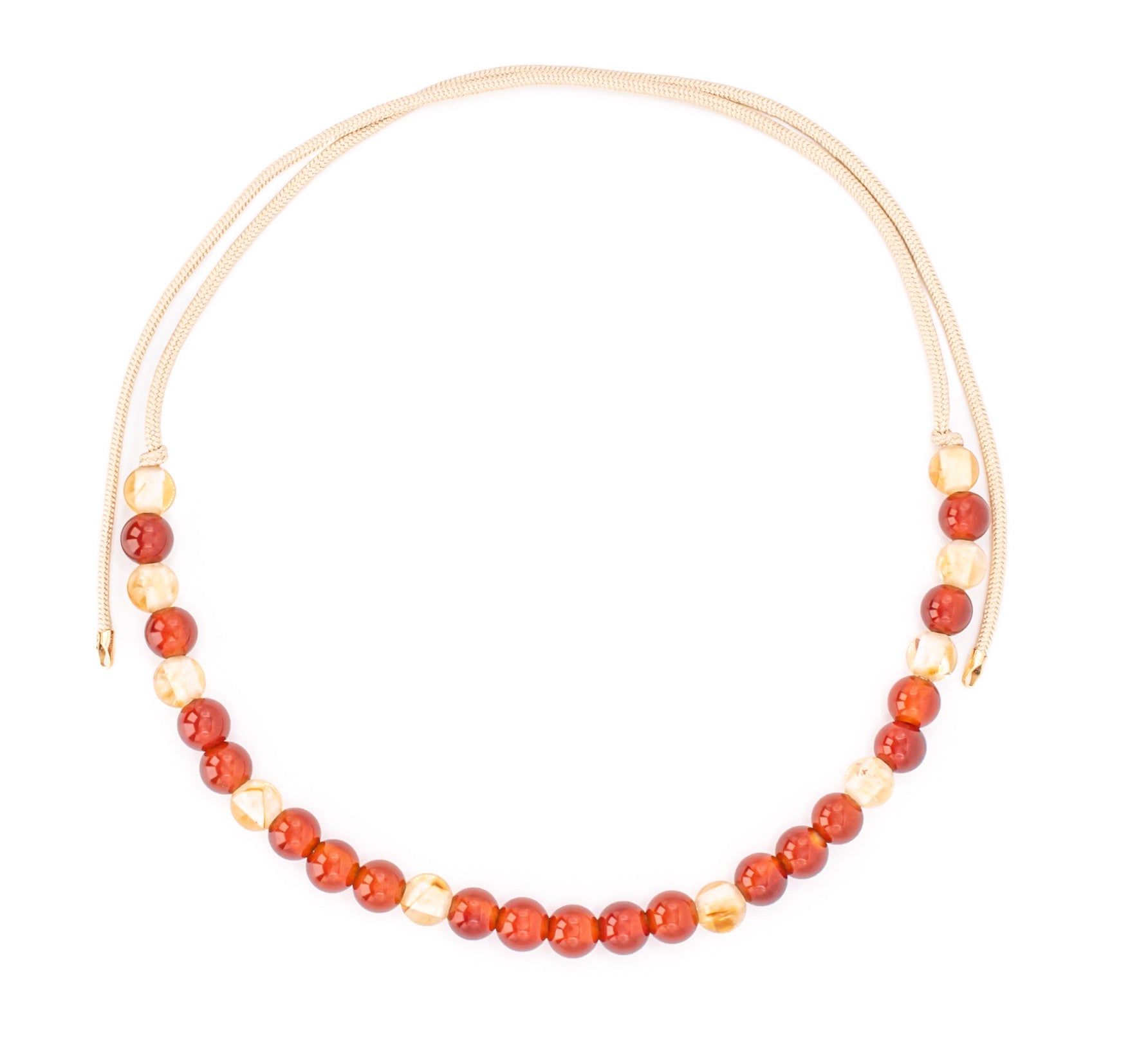 Carnelian and Citrine on Self Tie Gold Kumi Cord