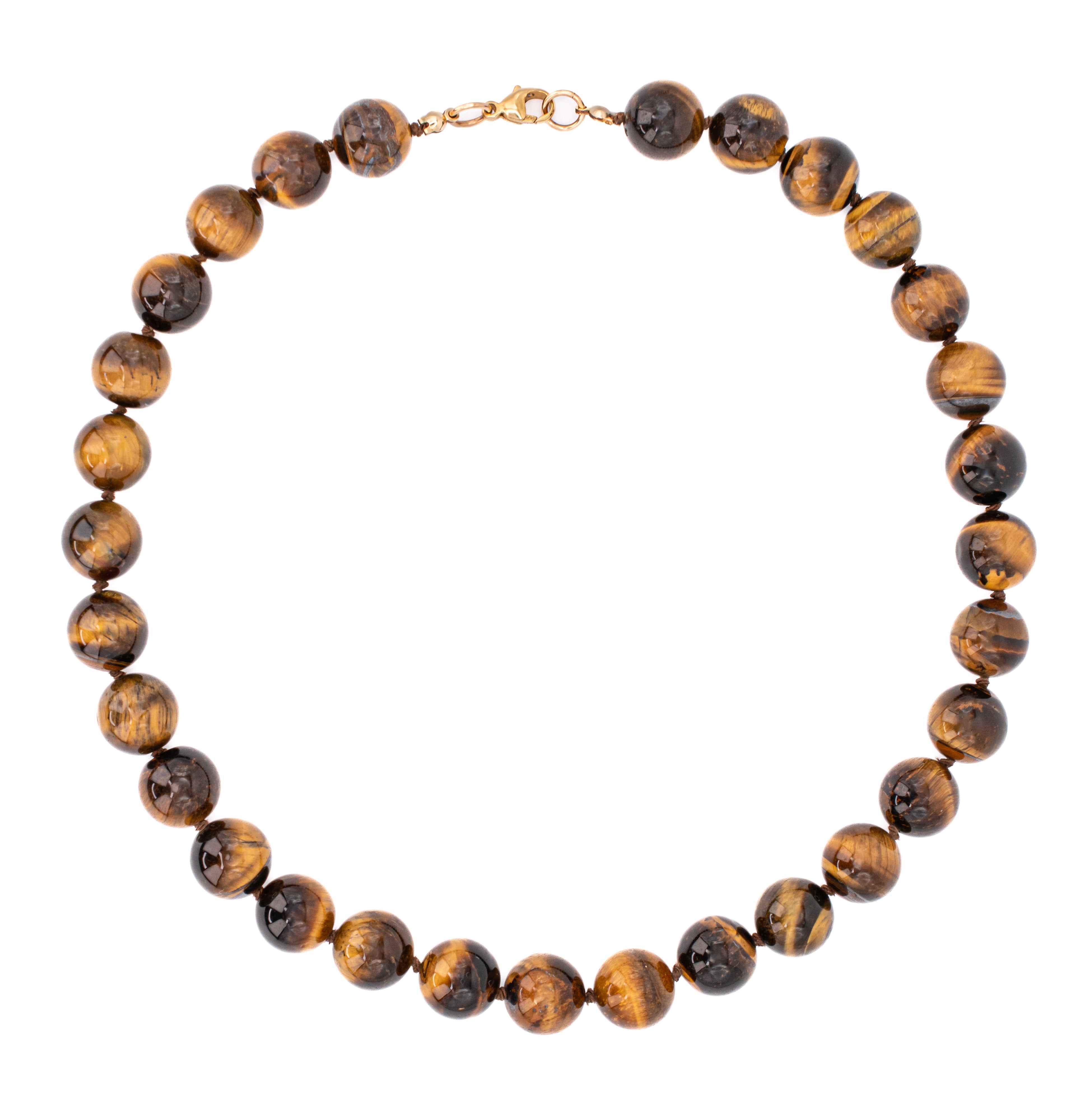 Necklace with brown beaded design on a white background