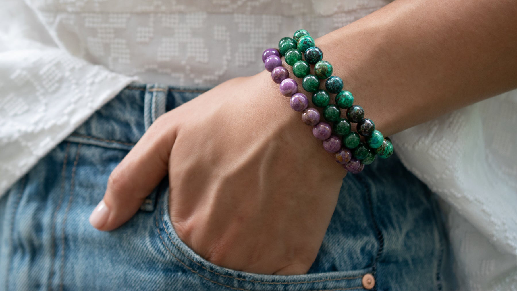 Chrysocolla Beaded Stretch Bracelet