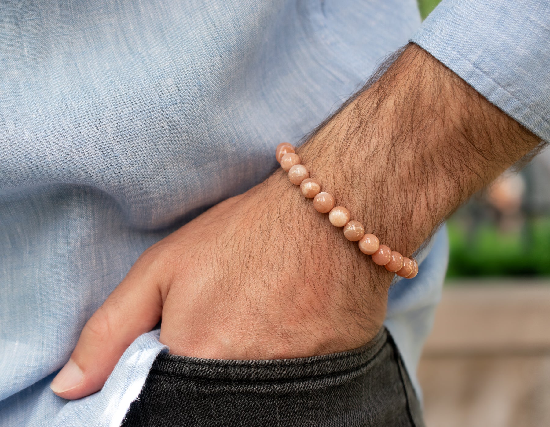 Peach Moonstone Beaded Stretch Bracelet