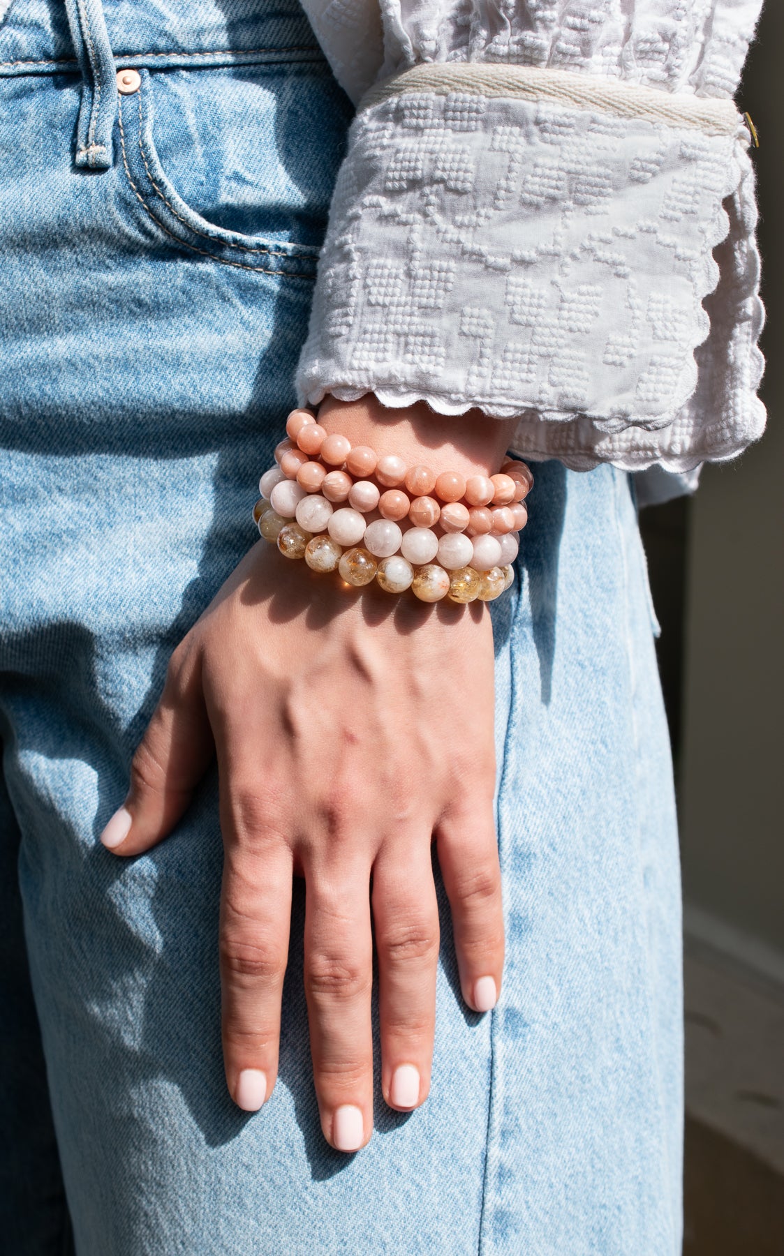 Morganite Beaded Stretch Bracelet