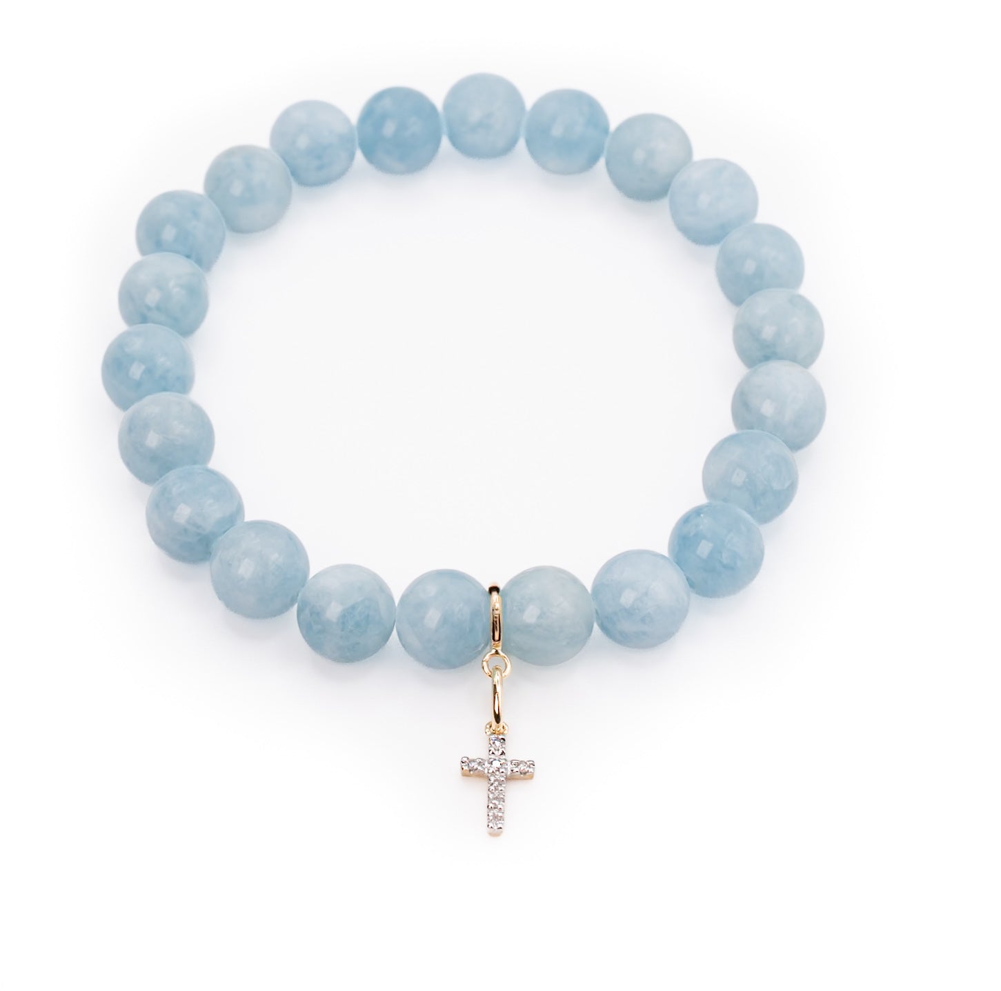 14K Gold and Diamond Cross on Aquamarine