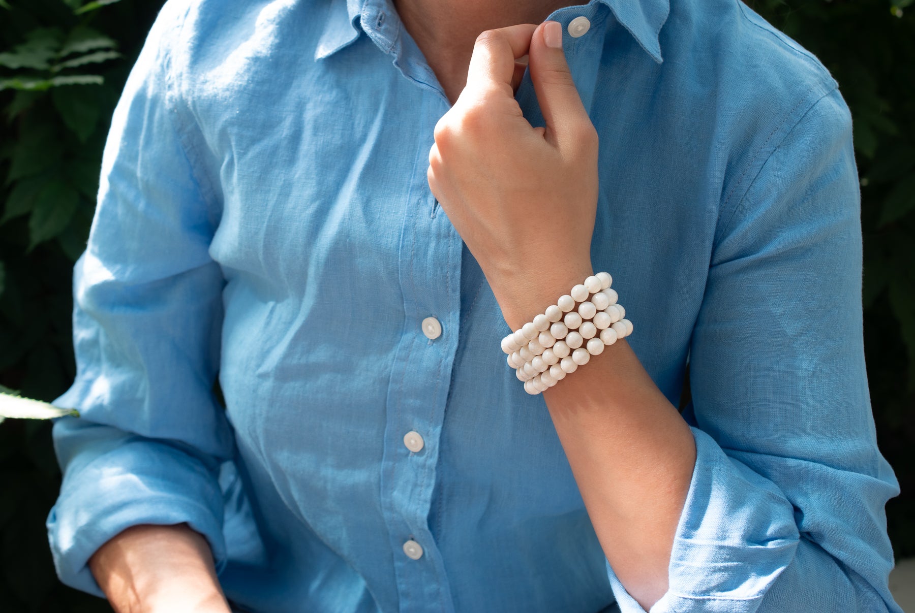 White Shell Beaded Stretch Bracelet