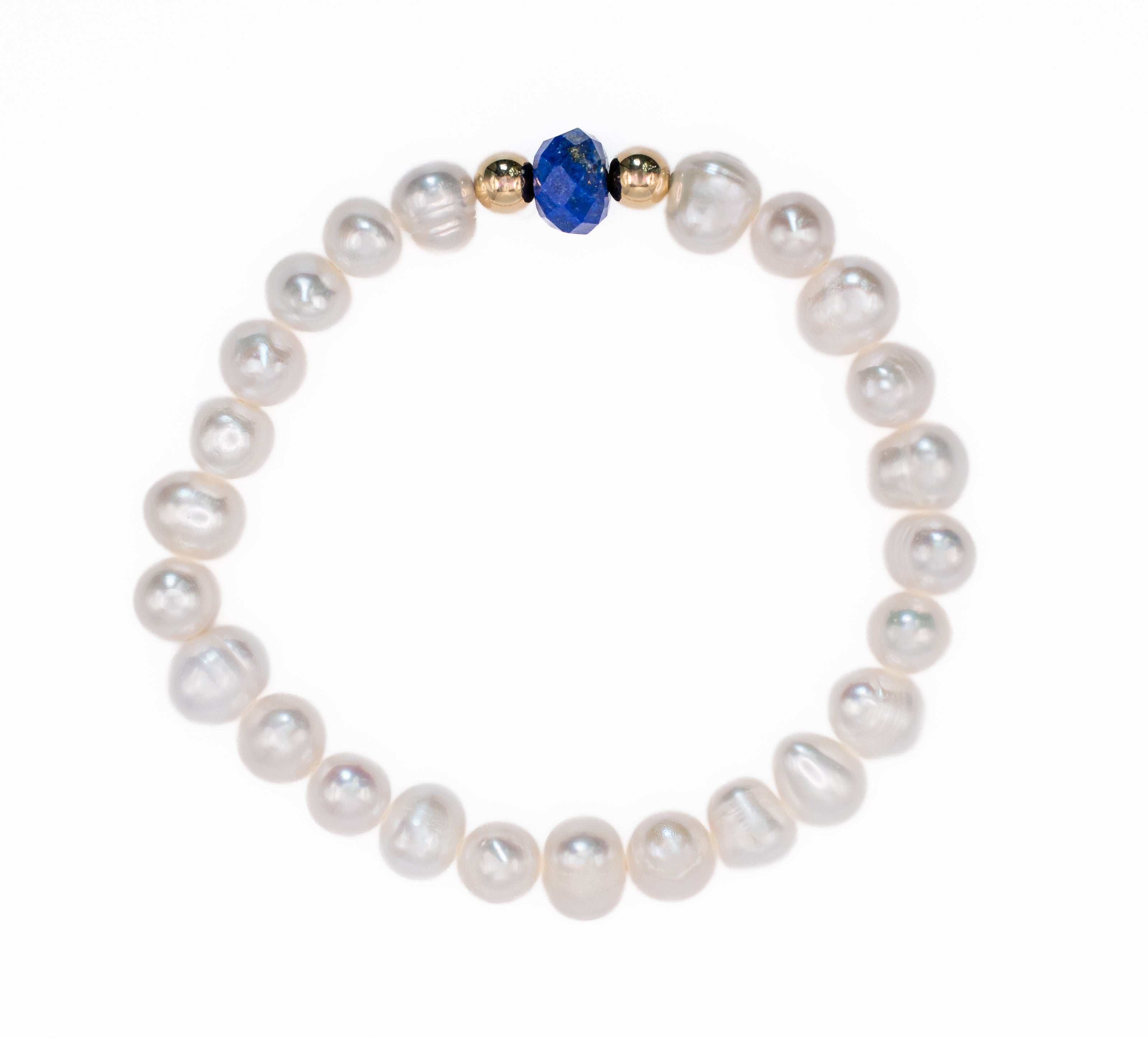 Freshwater Pearl and Lapis Lazuli Stretch Bracelet