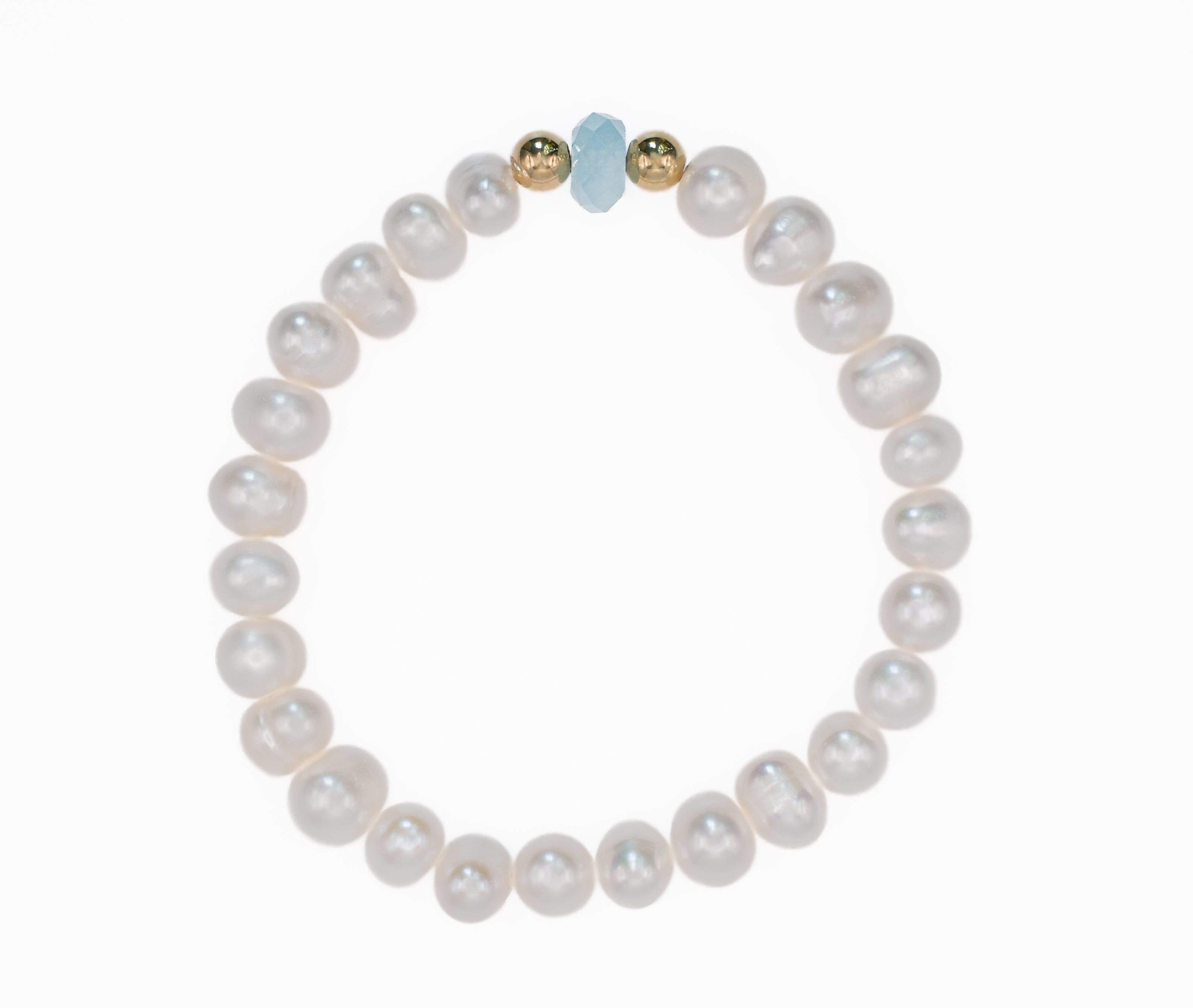 Freshwater Pearl and Aquamarine Stretch Bracelet