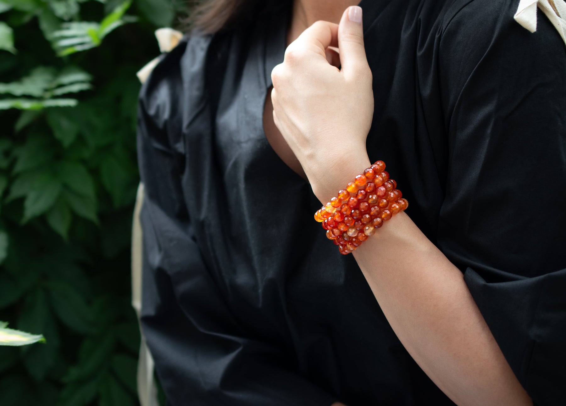 Carnelian Agate Faceted Beaded Stretch Bracelet