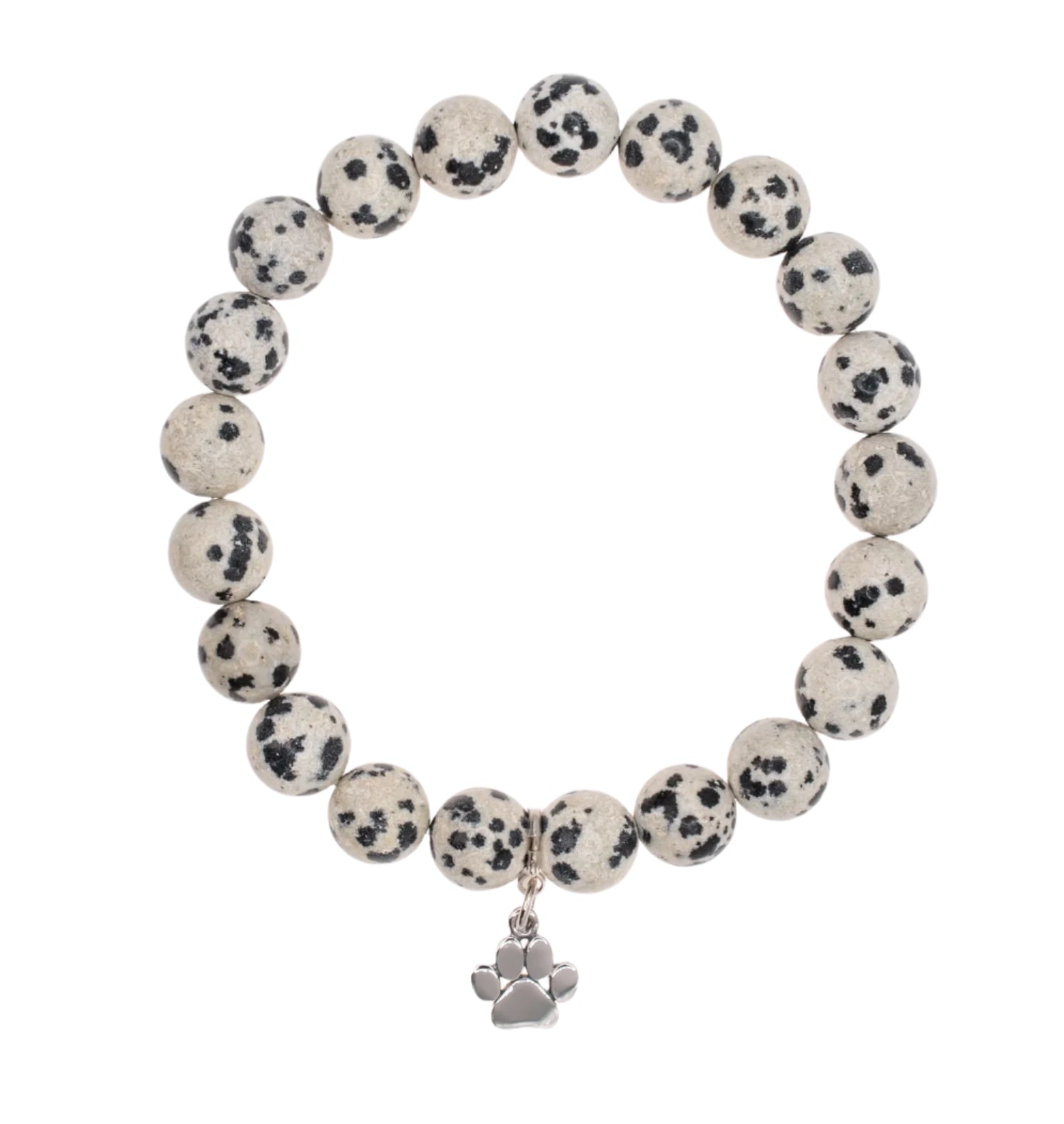 Sterling Silver Paw Charm on Dalmatian Jasper