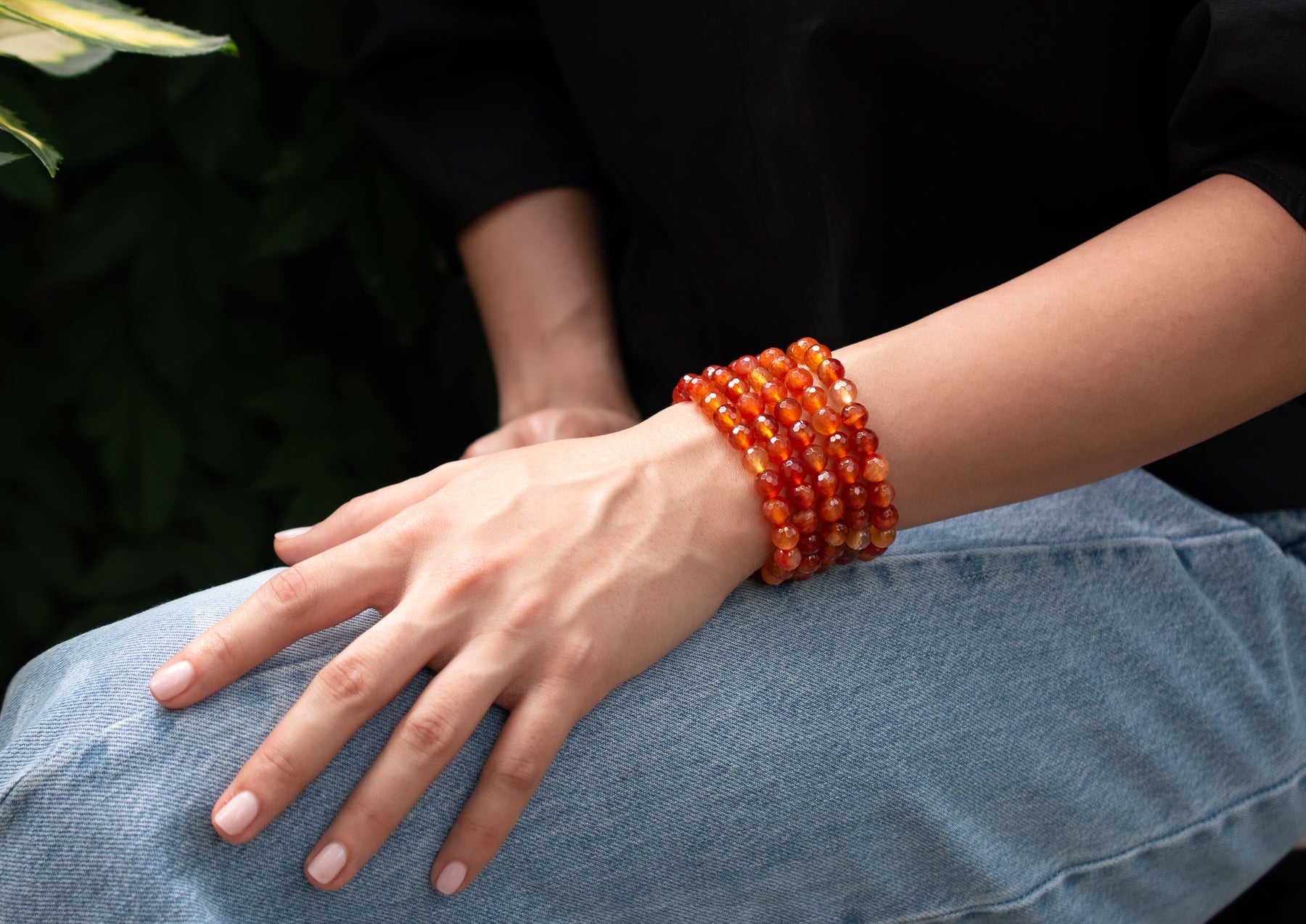 Carnelian Agate Faceted Beaded Stretch Bracelet