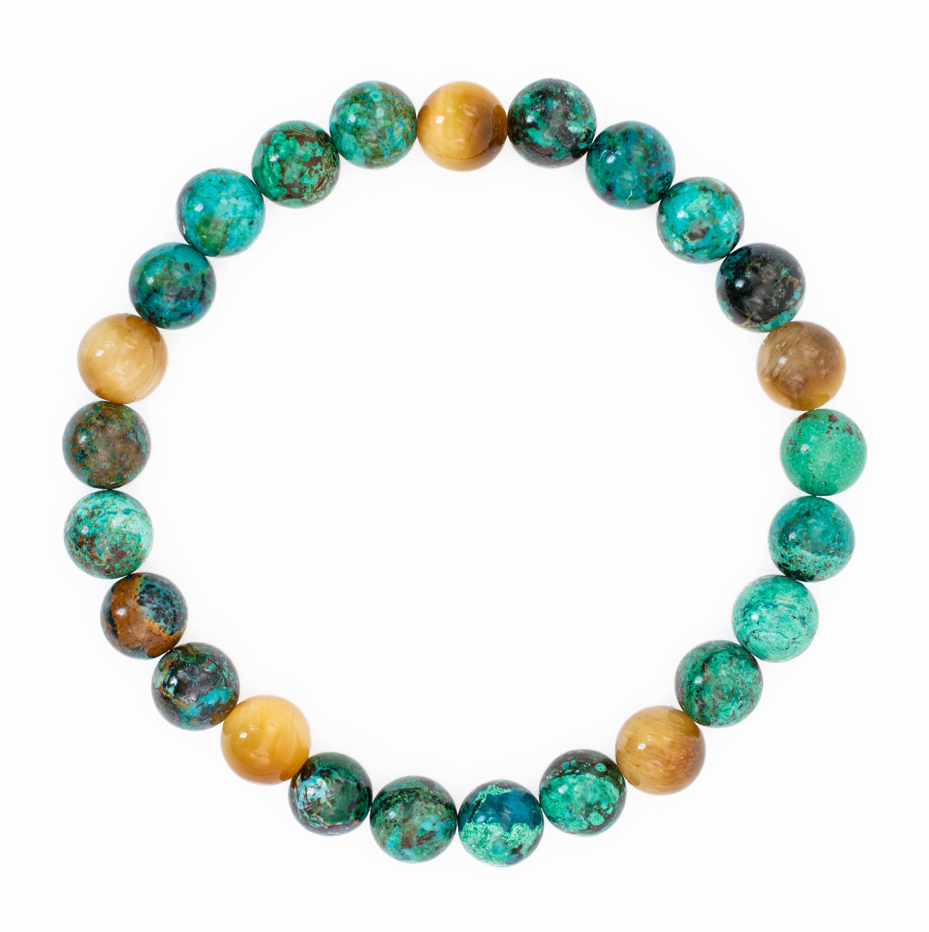 Chrysocolla and Blonde Tigers Eye Beaded Stretch Bracelet