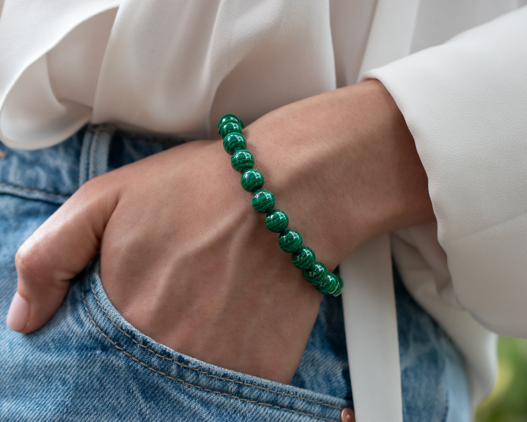Malachite Beaded Stretch Bracelet