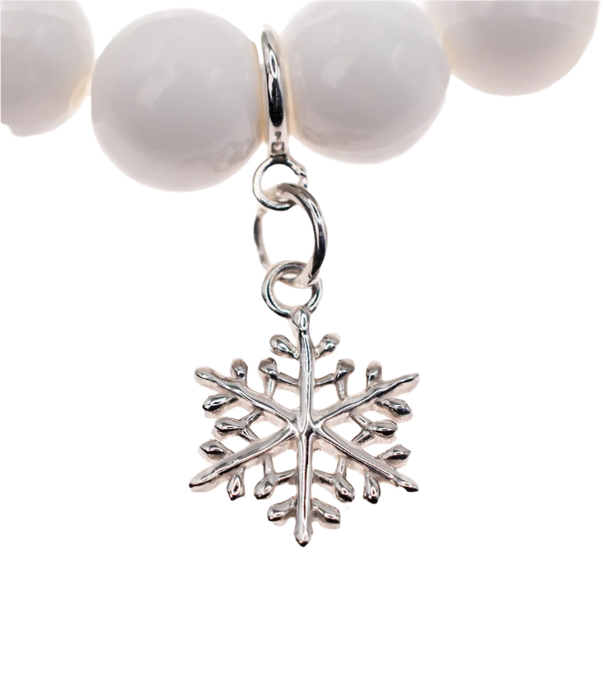 Sterling Silver Snowflake Charm on White Shell Beads
