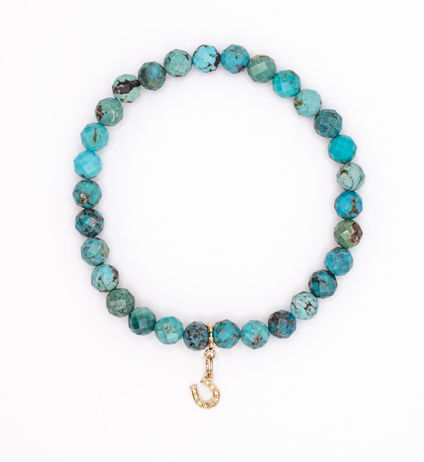 14K Gold and Diamond Horseshoe on Turquoise