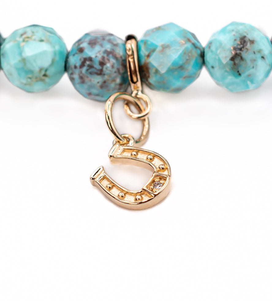14K Gold and Diamond Horseshoe on Turquoise