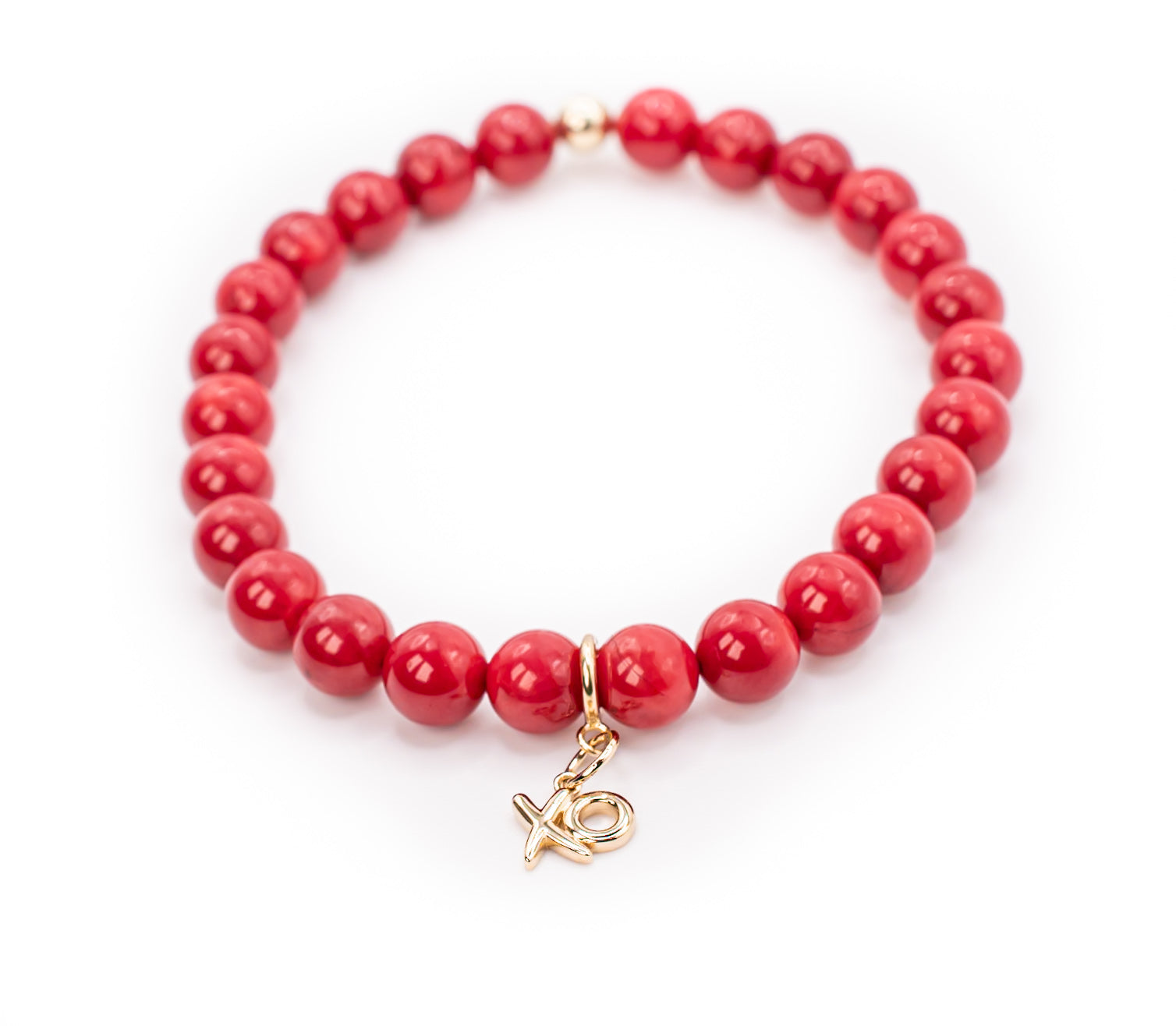 14K Yellow Gold Hugs and Kisses on Red Bamboo Coral