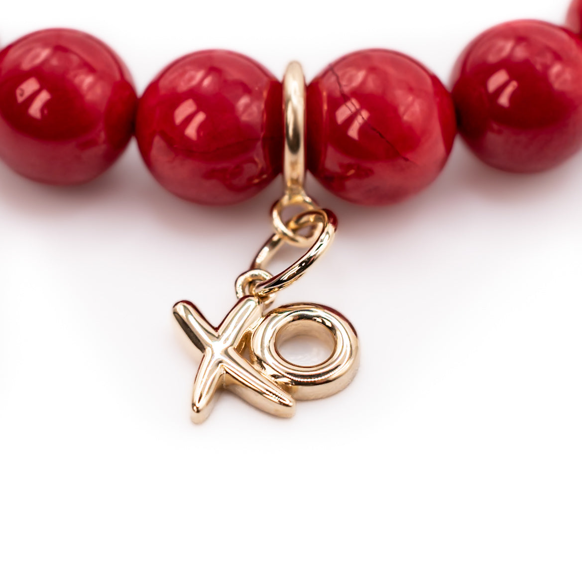 14K Yellow Gold Hugs and Kisses on Red Bamboo Coral