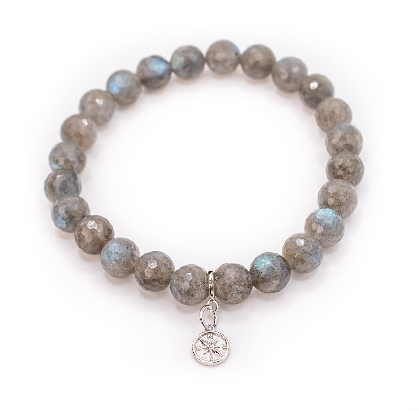 Sterling Silver Compass Charm on Labradorite