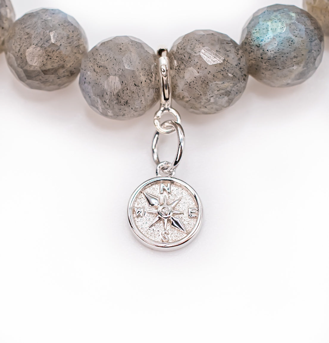 Sterling Silver Compass Charm on Labradorite