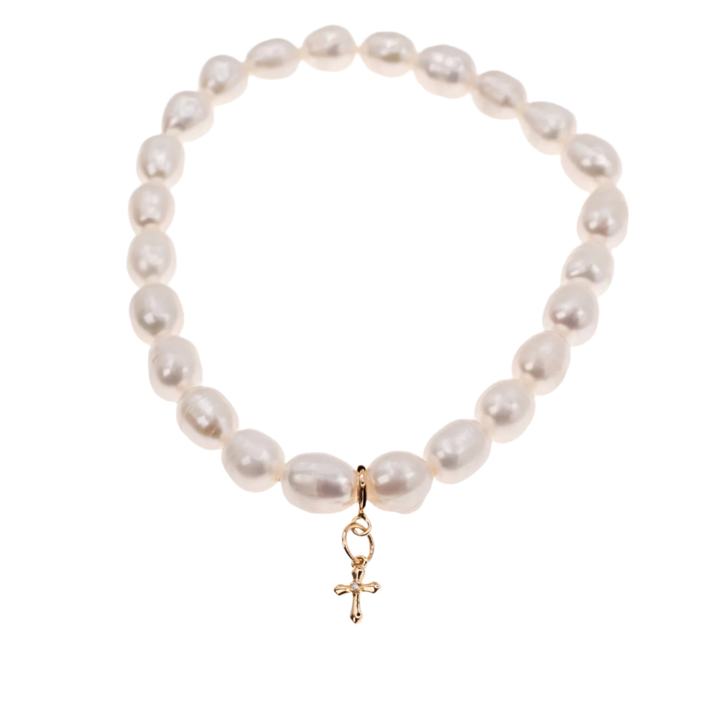 14K Yellow Gold and Diamond Cross on Freshwater Pearls