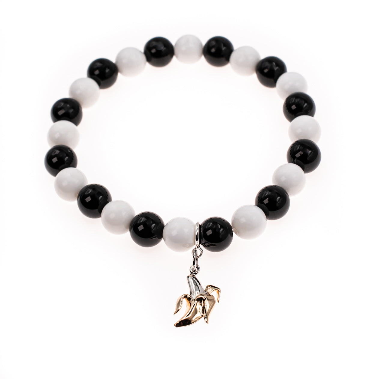 Sterling Silver Peeled Banana on Black Onyx and White Shell