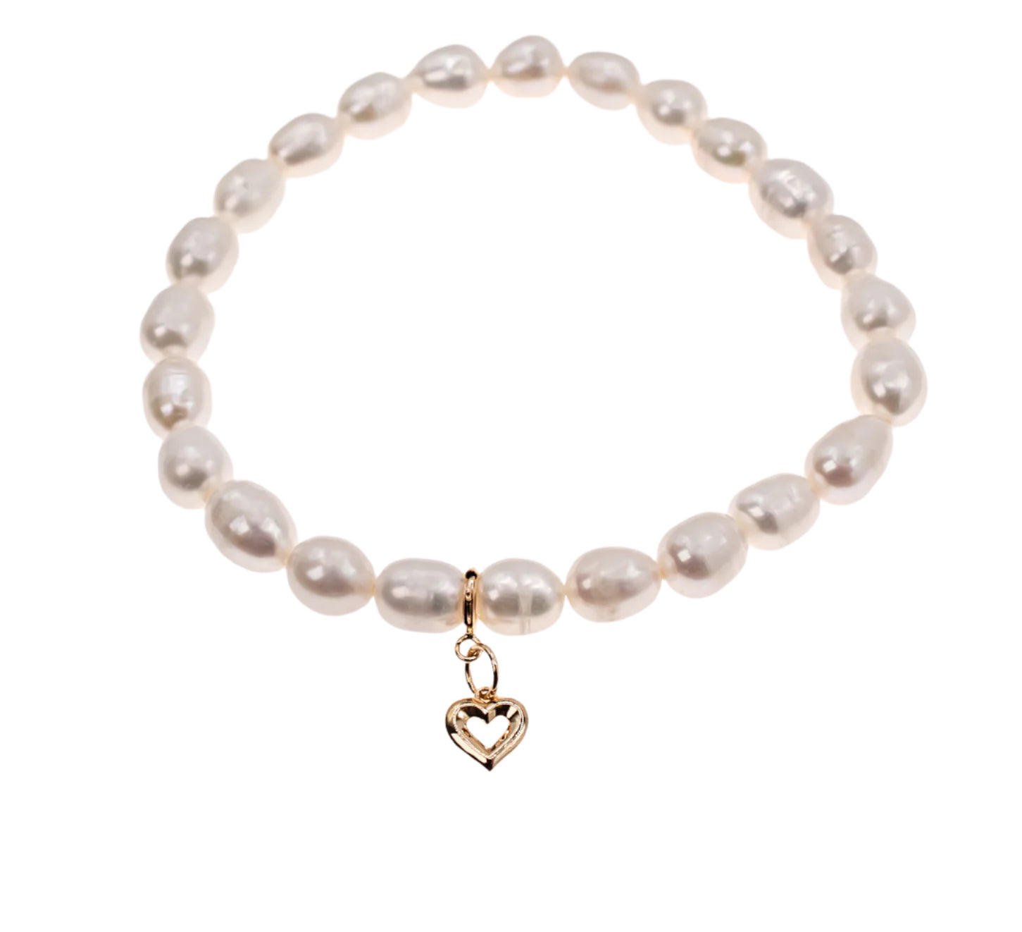 14K Yellow Gold Puffy Heart on Freshwater Pearls