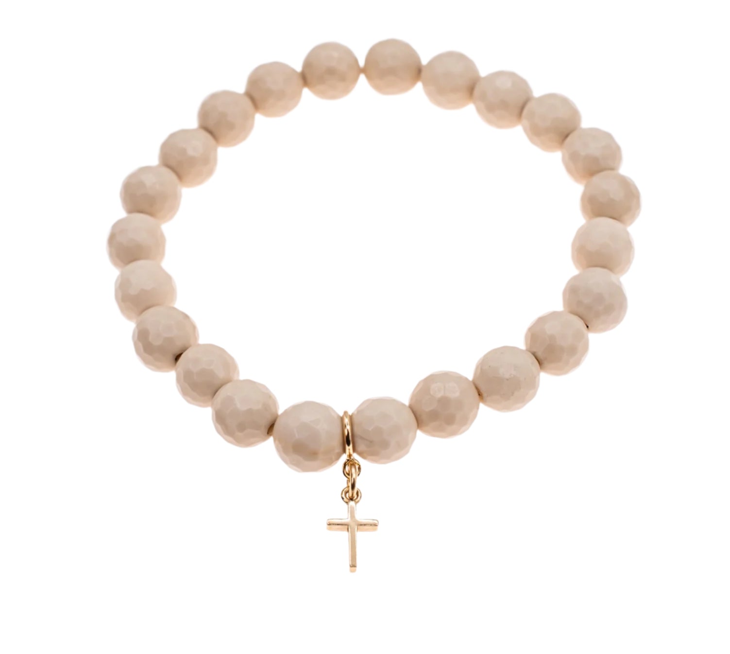 14K Yellow Gold Cross on Faceted Creamy Jasper