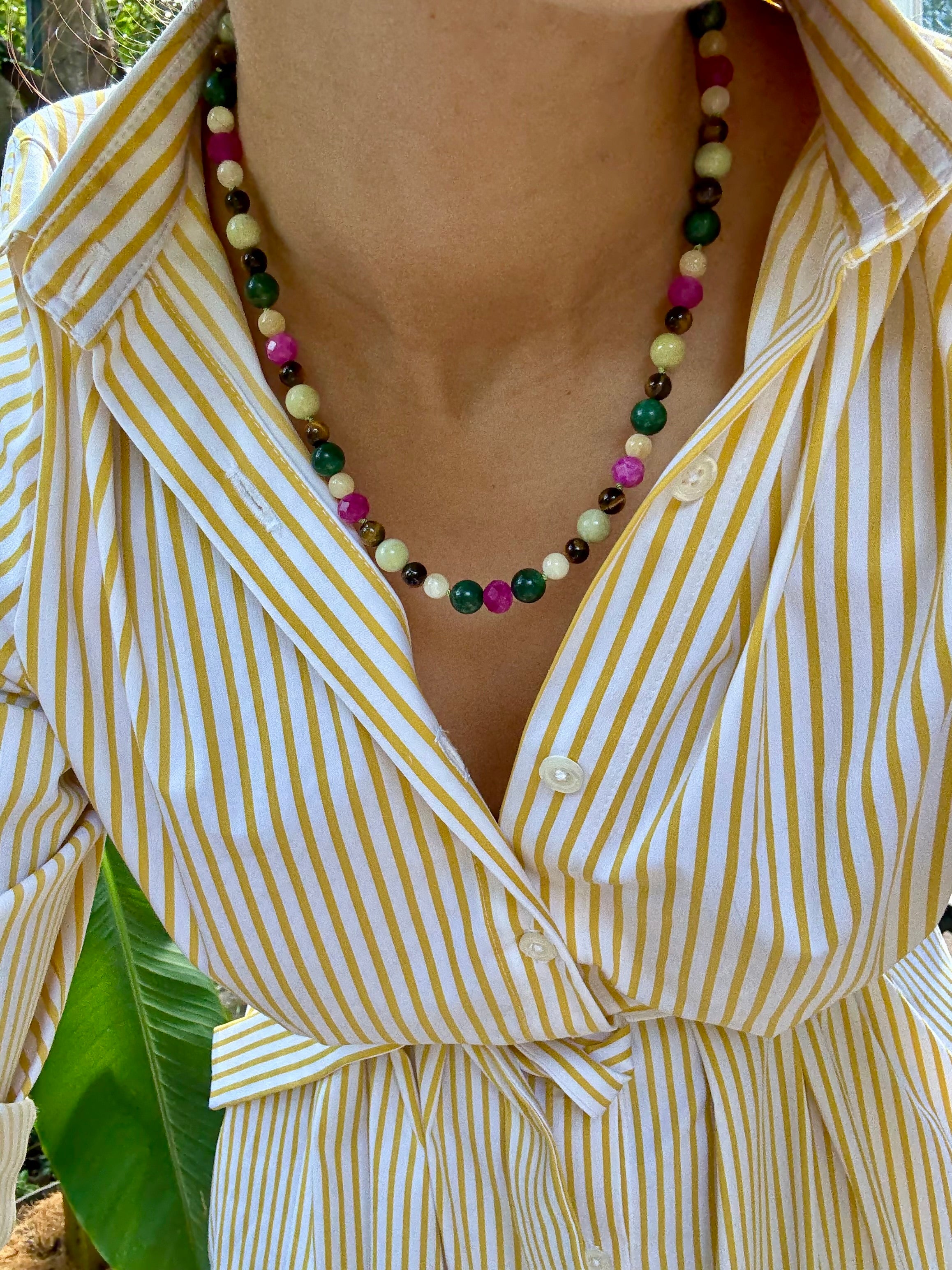 Vivi Necklace in Jade, Tiger's Eye and Jasper