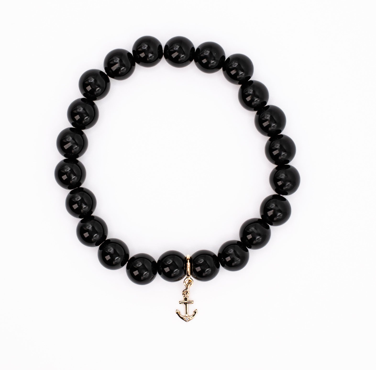 14K Gold and Diamond Anchor on Black Onyx
