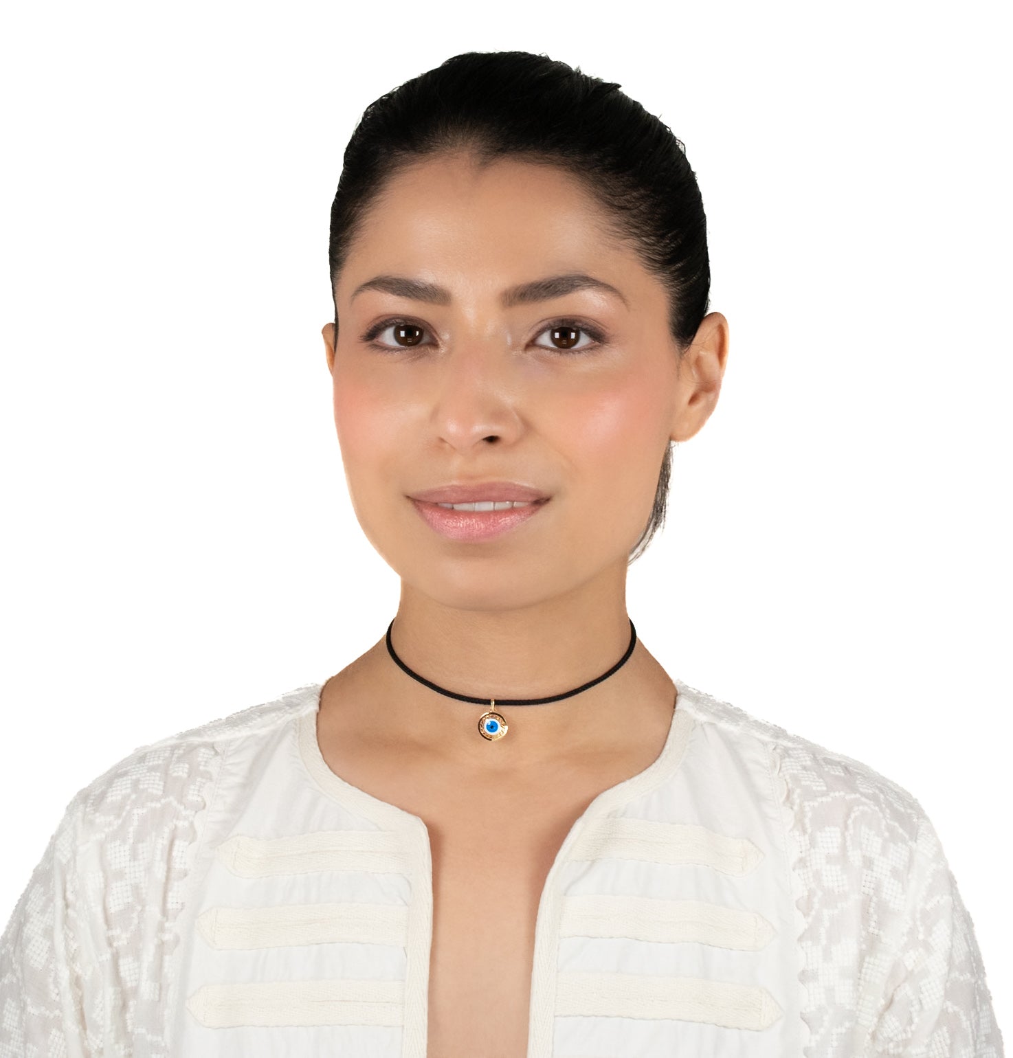 14K Gold and Enamel Evil Eye on Black Kumi Cord Necklace