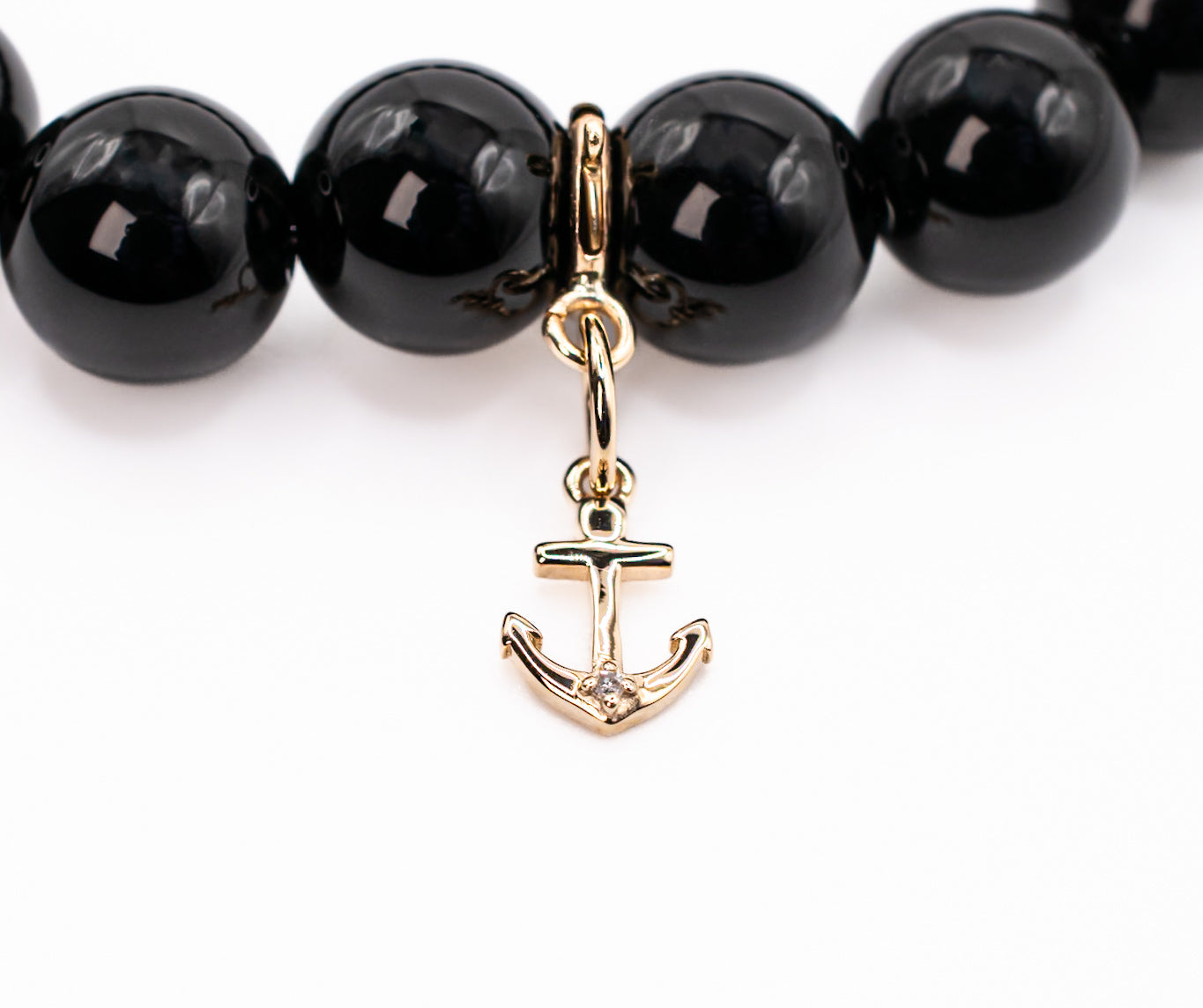 14K Gold and Diamond Anchor on Black Onyx