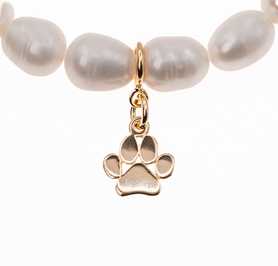 14K Gold Paw Charm on Freshwater Pearls