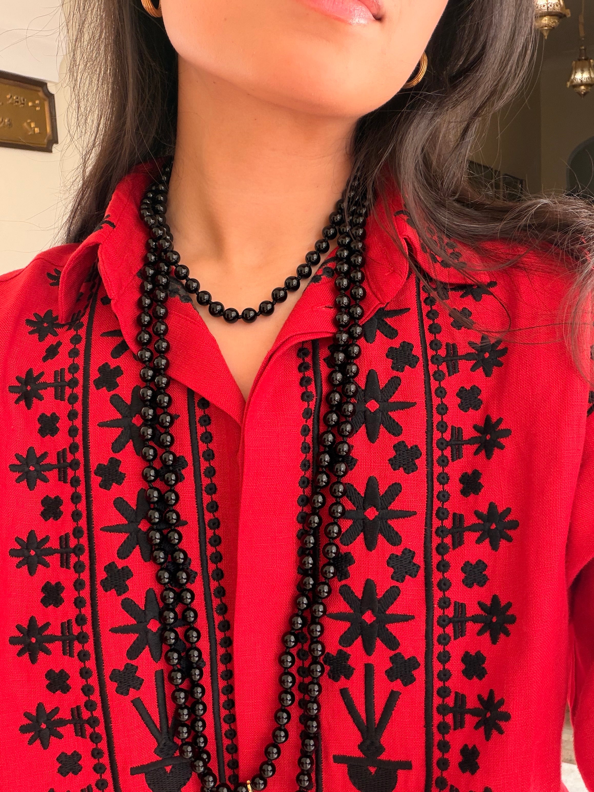 Cyra Long Necklace in Black Onyx