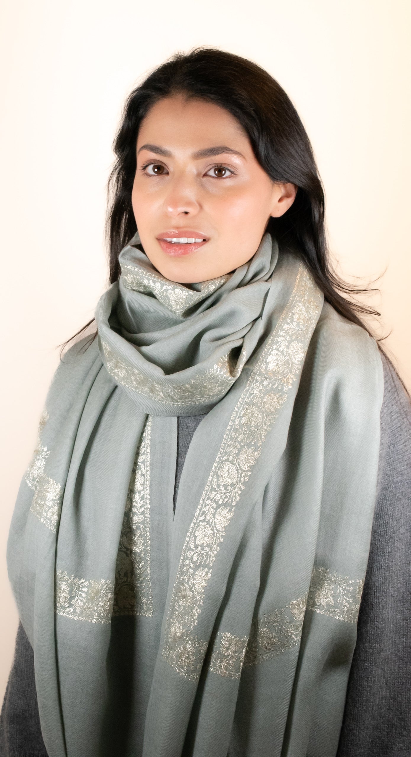 Soft Grey Shimmer Border Scarf