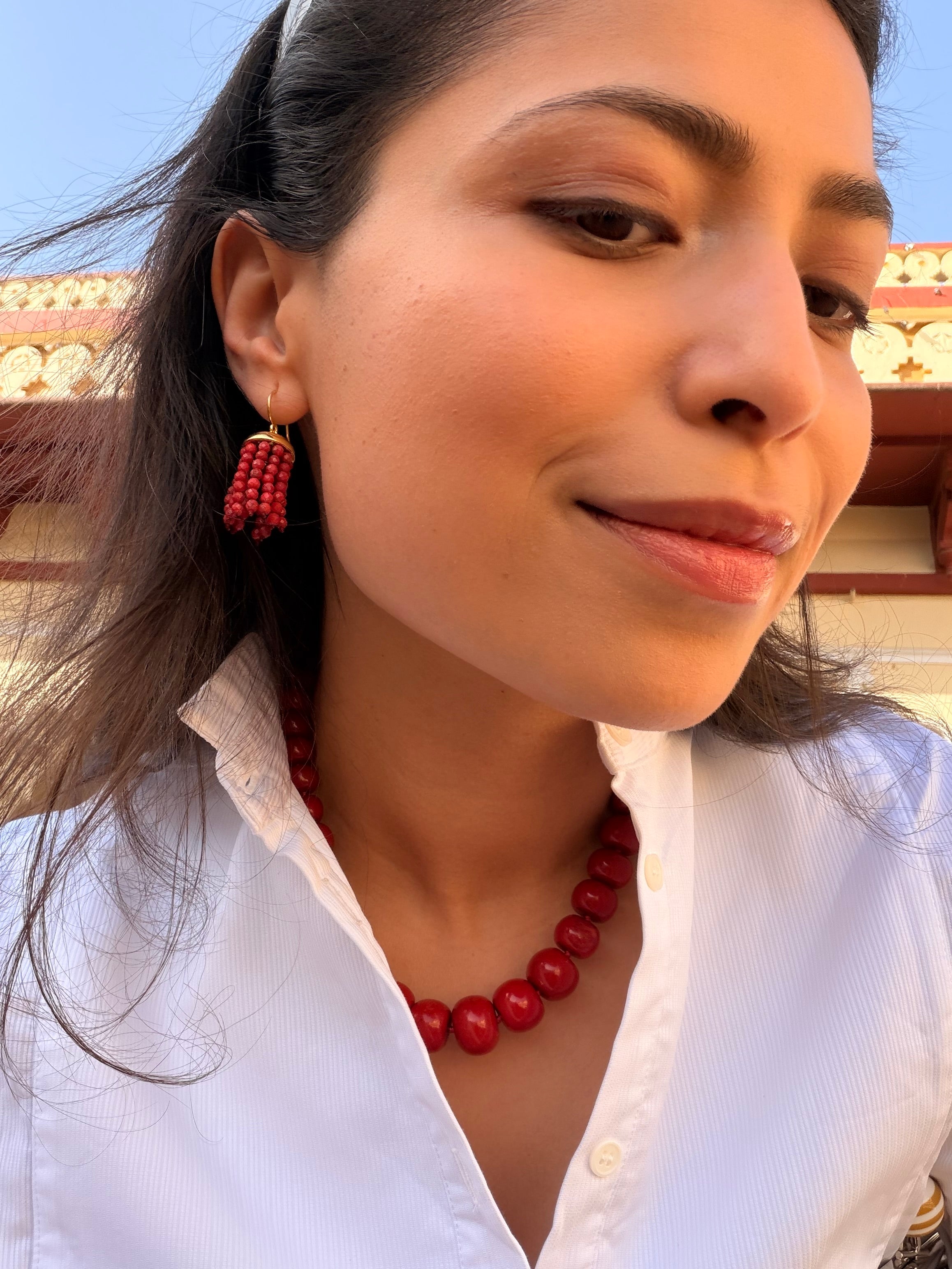 Hydra Tassel Earrings in Red