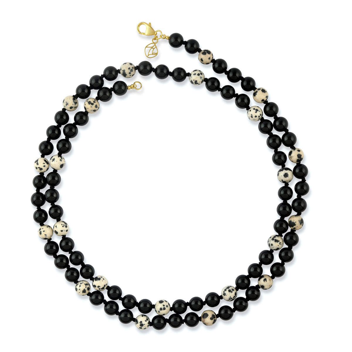 Cyra Long Necklace in Black Onyx and Dalmatian Jasper