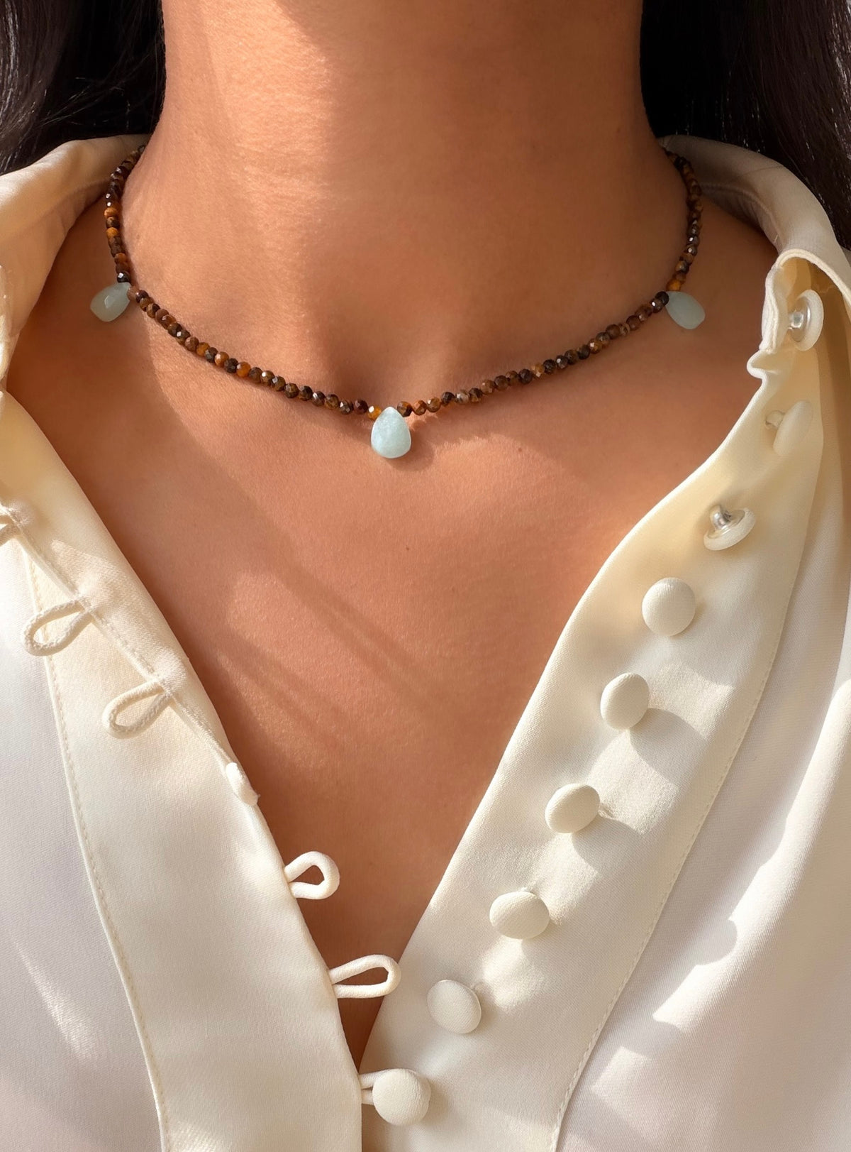 Monty Necklace in Tigers Eye and Amazonite