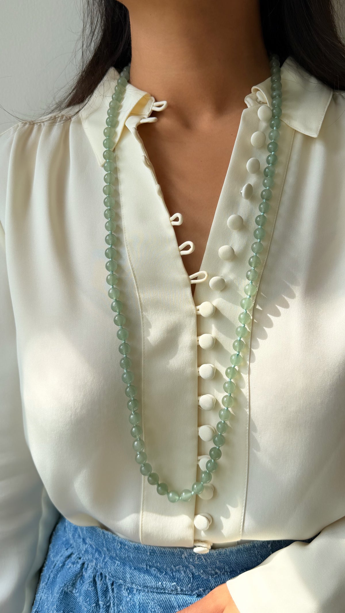 Cyra Long Necklace in Green Aventurine