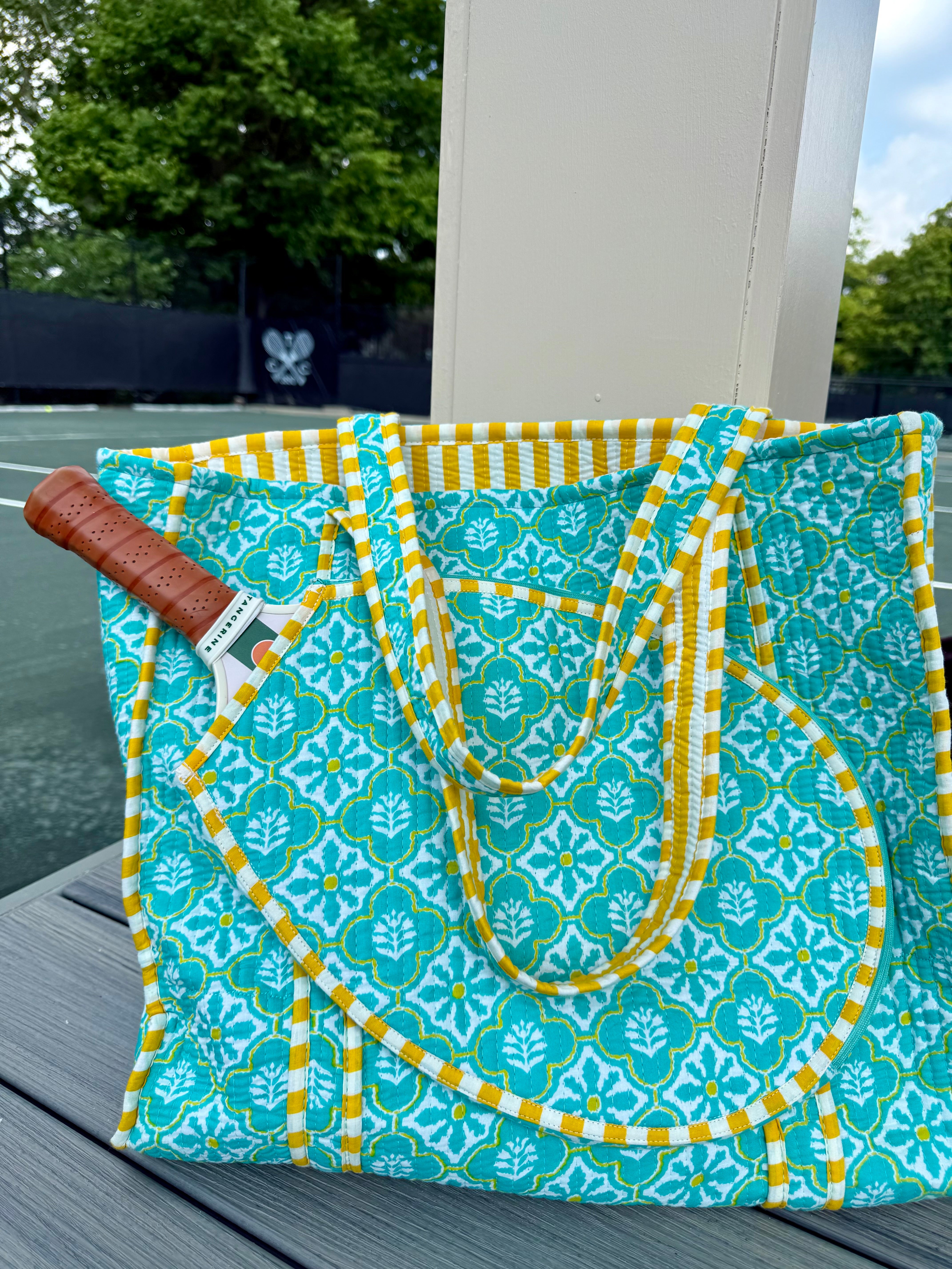 Block Print Racquet Tote 06
