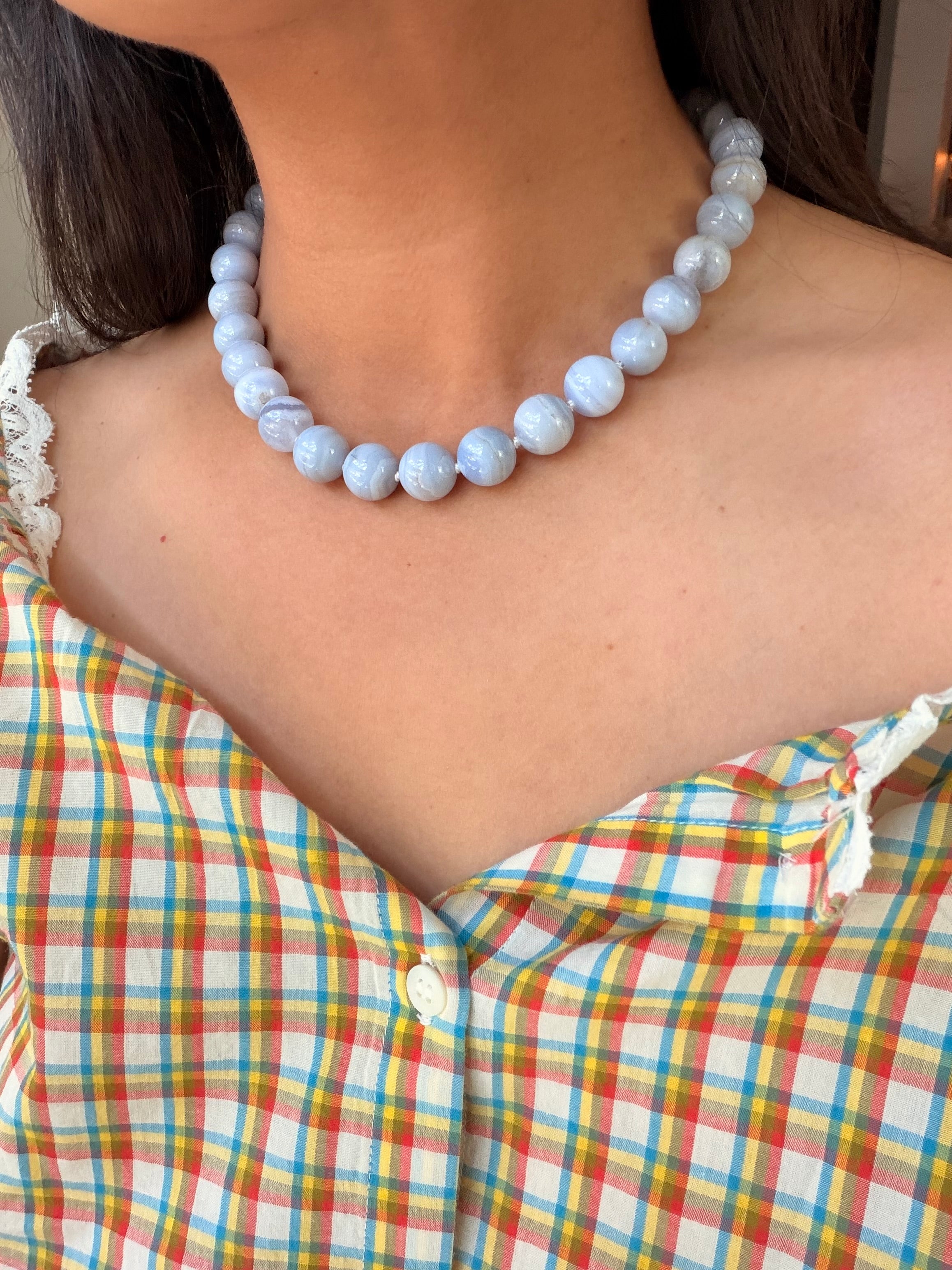 Clemmie Necklace in Blue Lace Agate