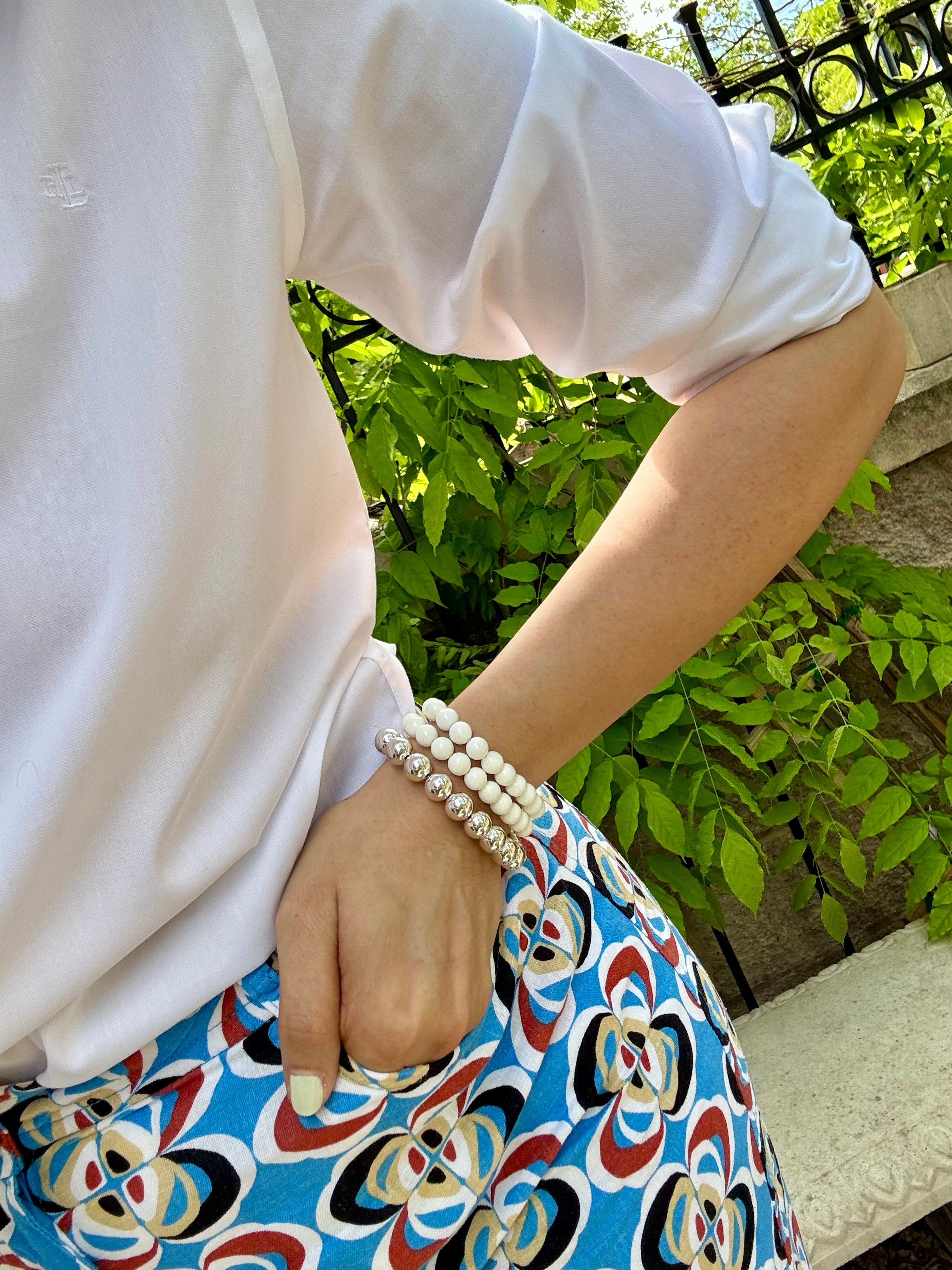 Chunky Silver Beaded Stretch Bracelet