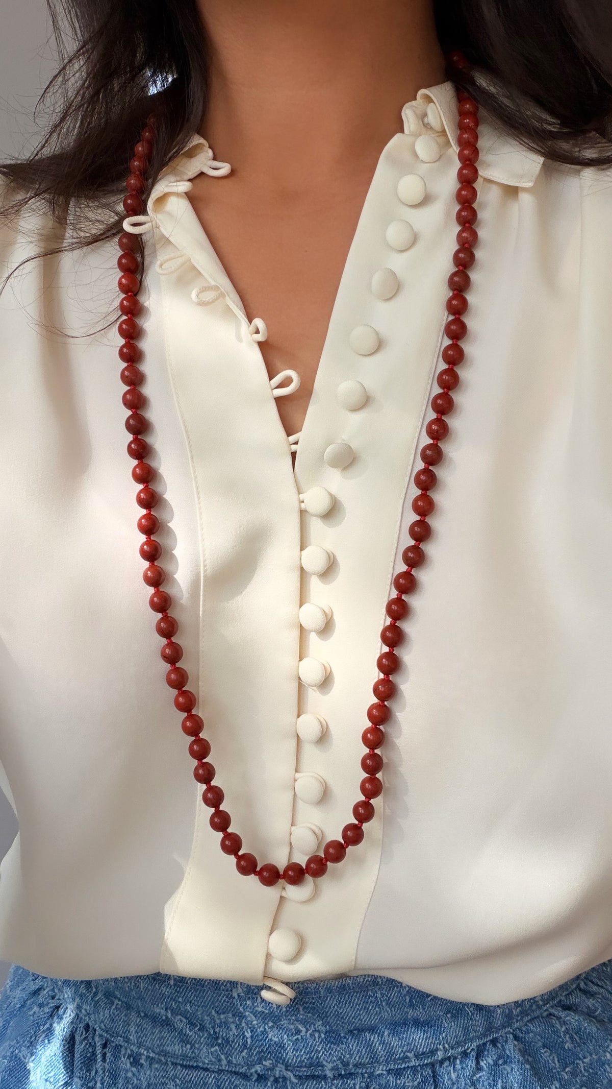 Cyra Long Necklace in Red Jasper