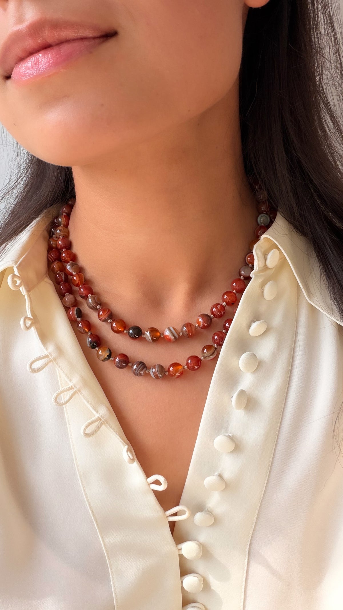 Cyra Long Necklace in Striped Chalcedony