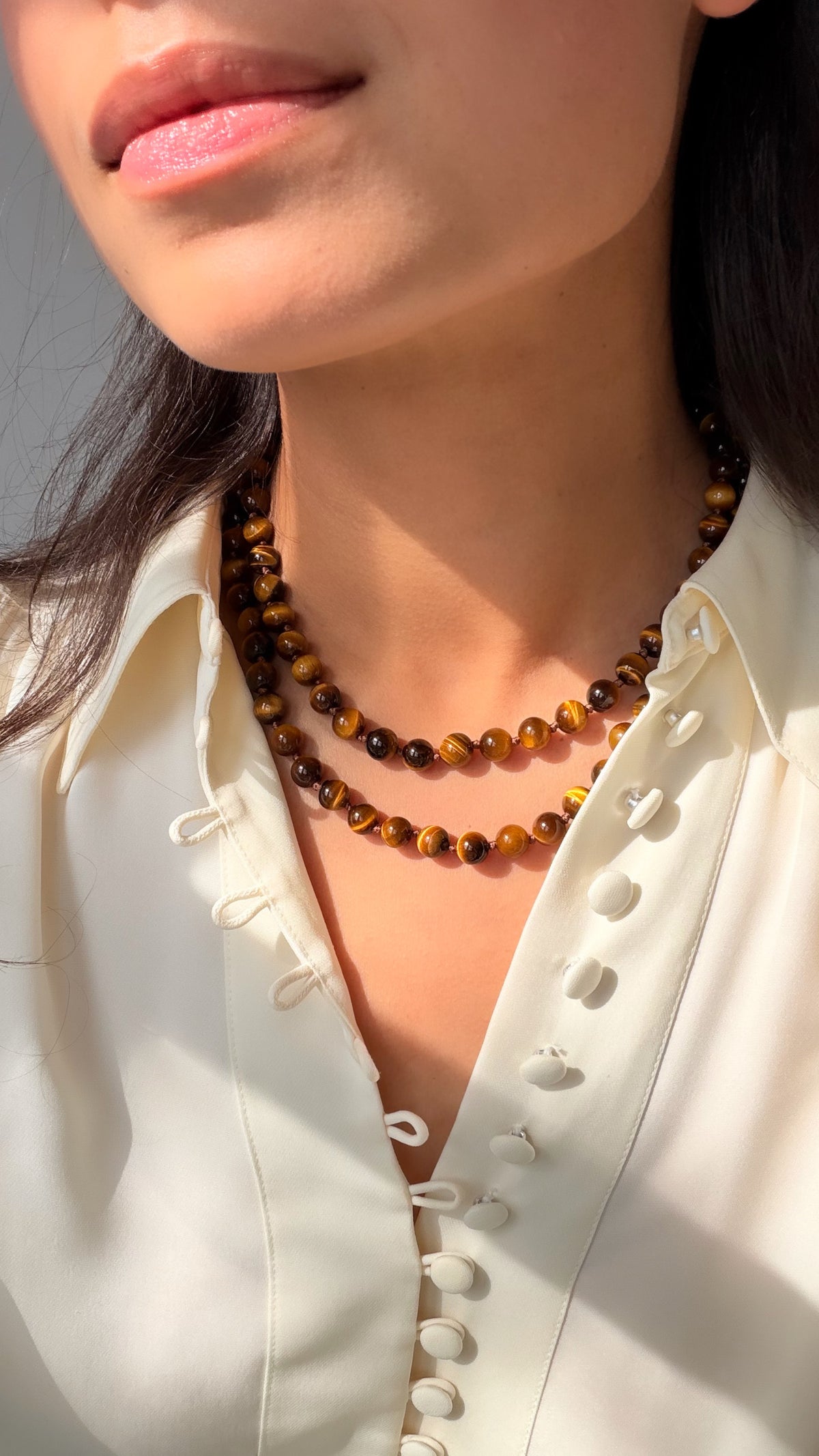 Cyra Long Necklace in Tigers Eye