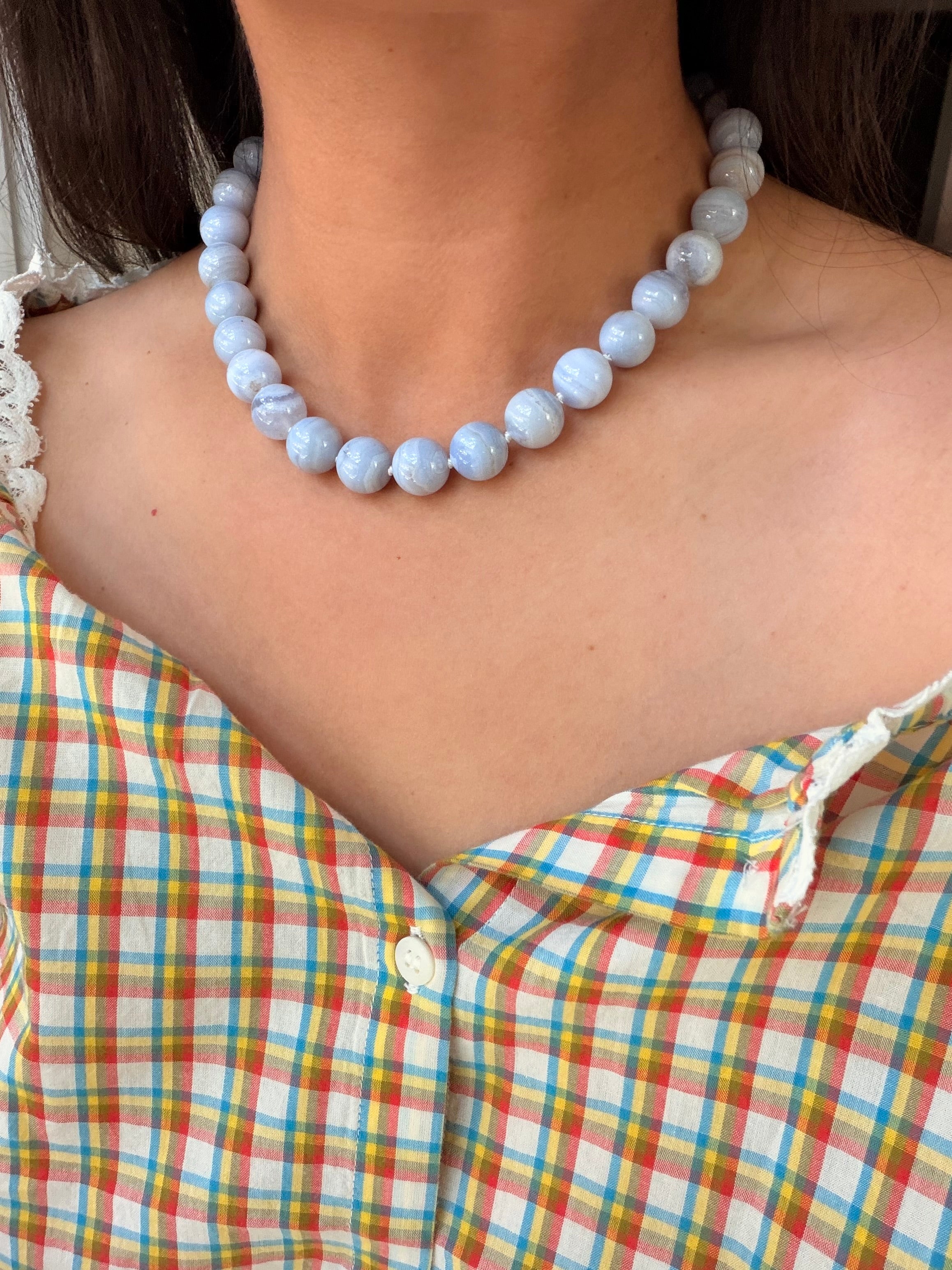 Clemmie Necklace in Blue Lace Agate
