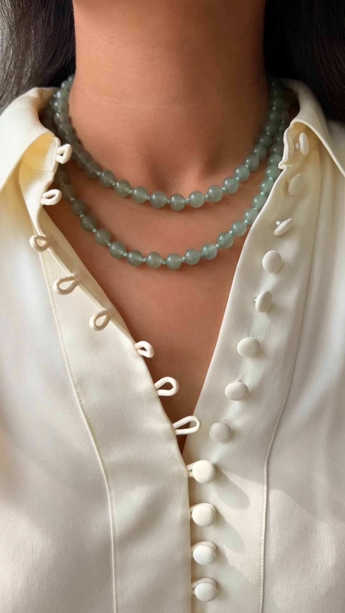Cyra Long Necklace in Green Aventurine