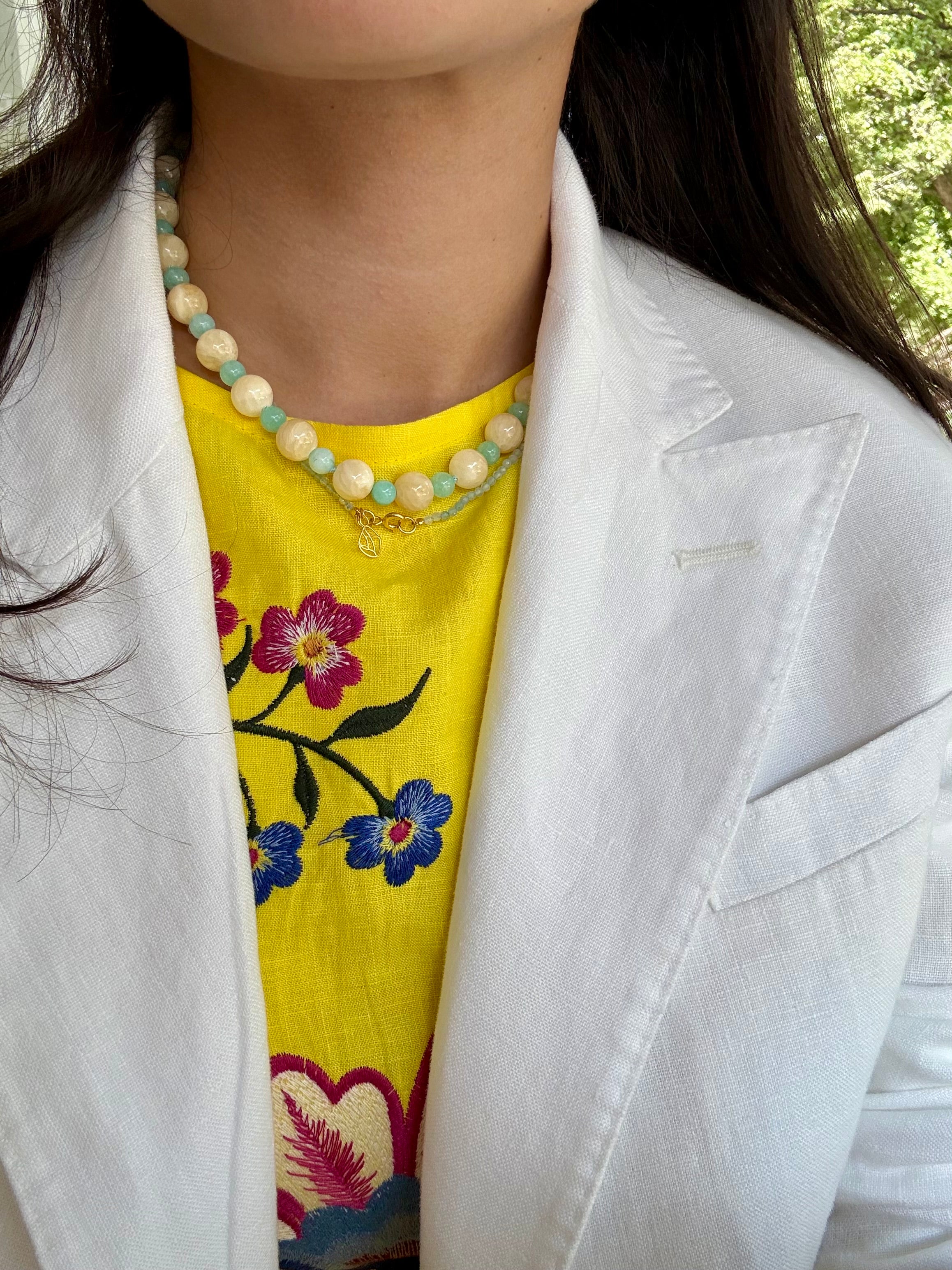 Meredith Necklace in Amazonite and Yellow Calcite