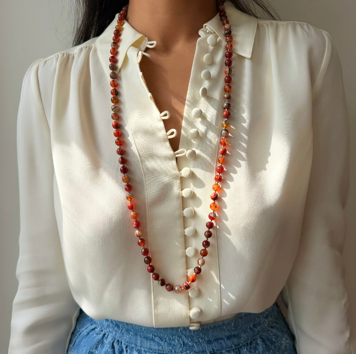 Cyra Long Necklace in Striped Chalcedony