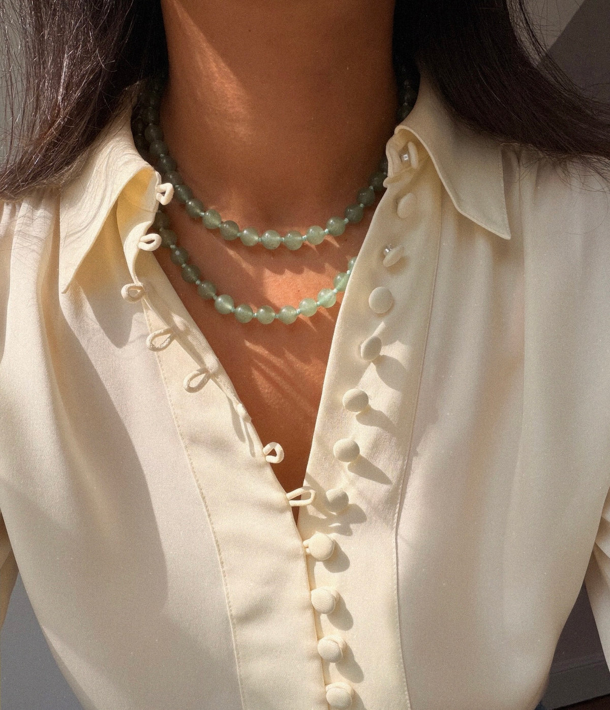 Cyra Long Necklace in Green Aventurine
